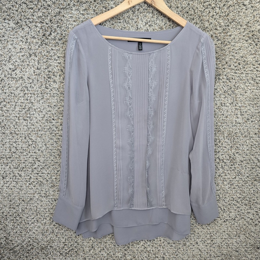 White House Black Market Top Womens 6 Gray Scoop Neck Pintuck Blouse Ladies